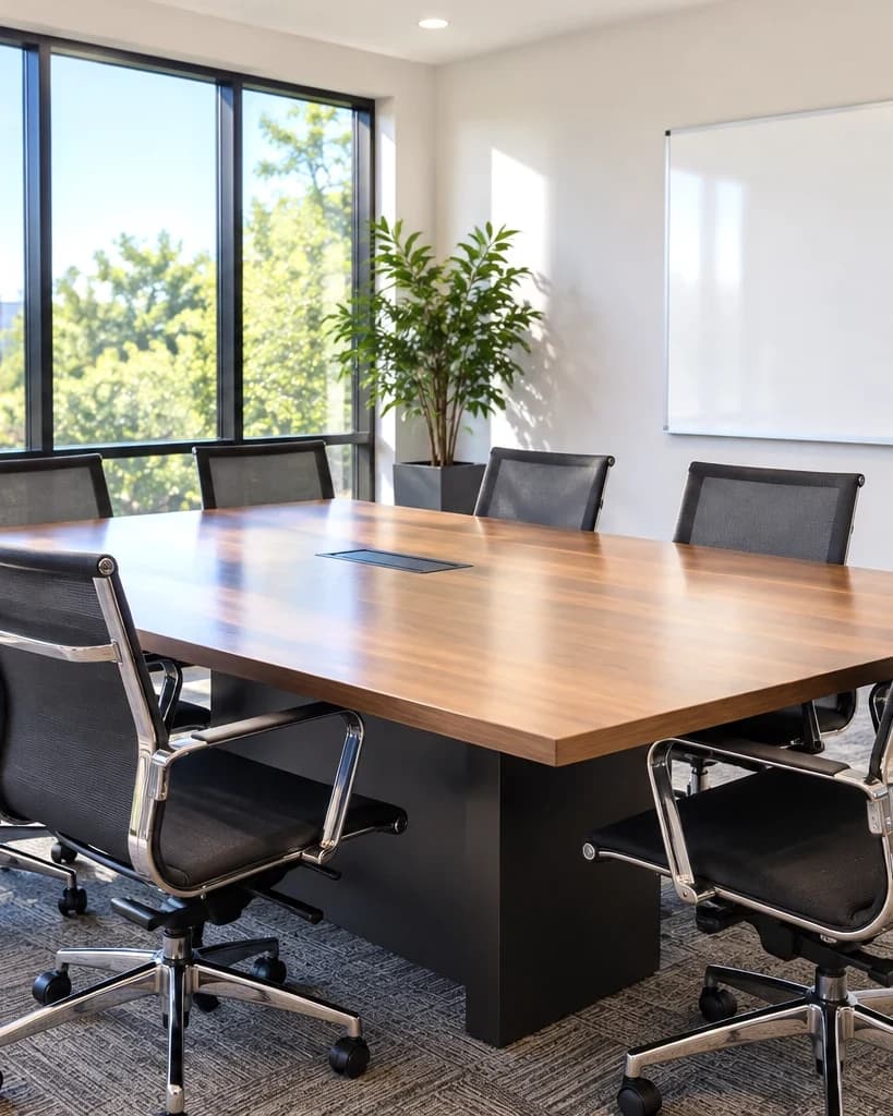 An office conference room in Austin cleaned and ready for the next meeting