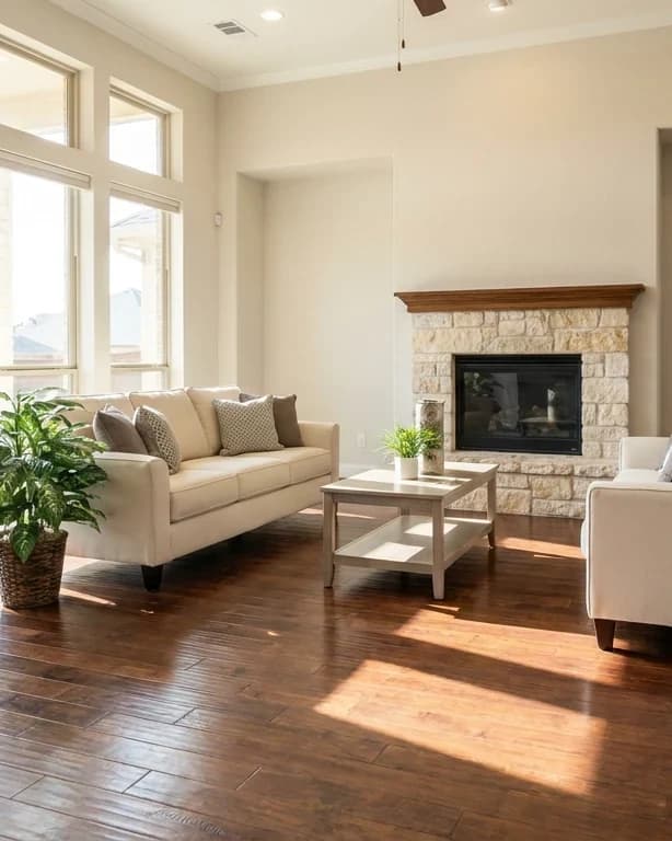 Empty living room cleaned and ready for a real estate showing in Austin