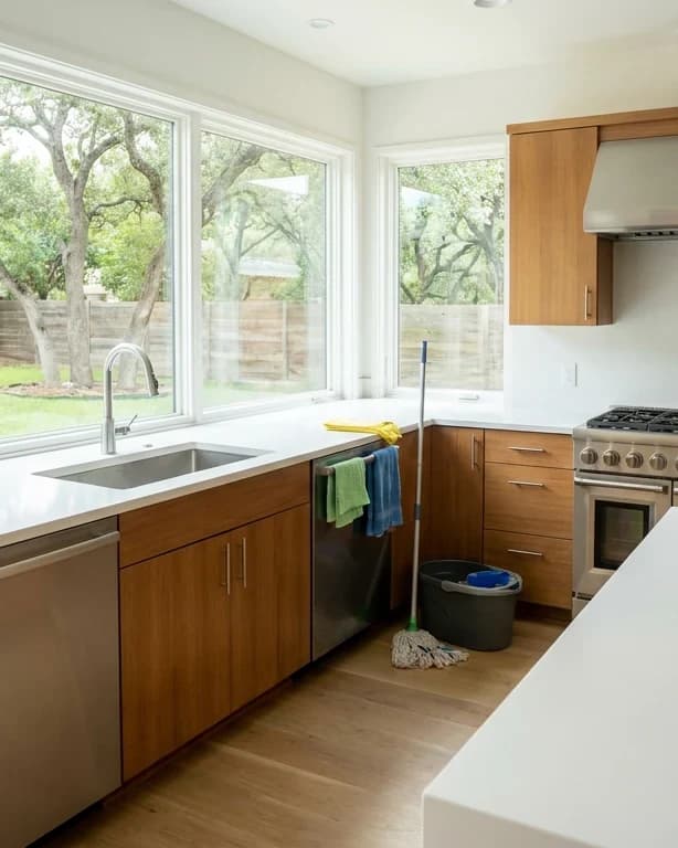 Empty kitchen cleaned and polished, ready for listing photos