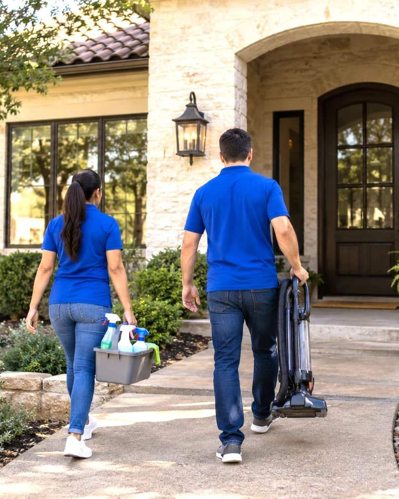 Two Trustworthy cleaners arriving at a Hill Country stone home in San Antonio